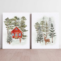 Winter Forest Christmas Village Print Holiday