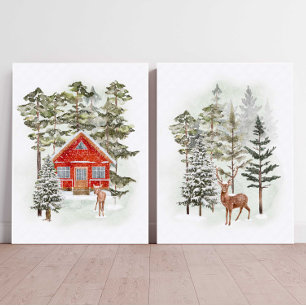 Winter Forest Christmas Village Print Holiday