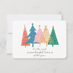 Winter Forest Colourful Doodle Pine Trees Christma Card