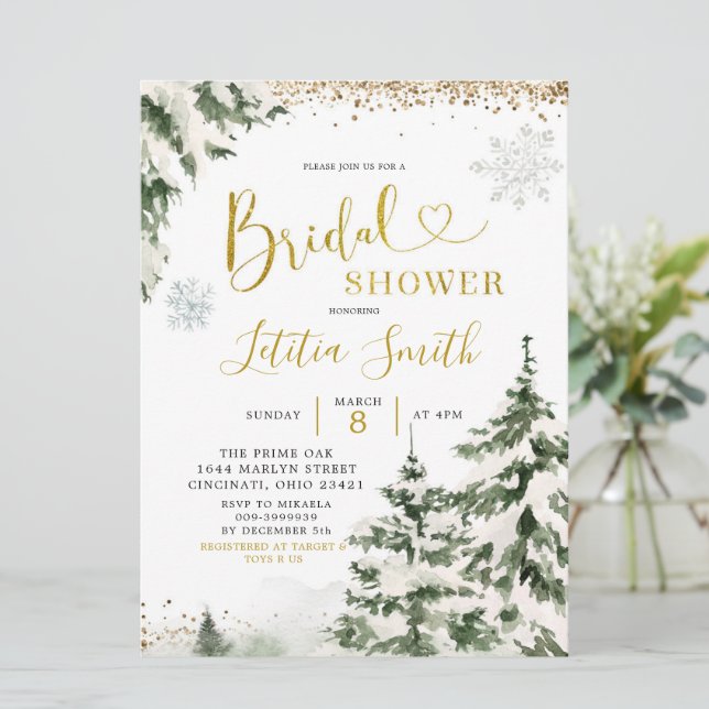 Winter Forest Conifer Tree Bridal Shower Invite (Standing Front)