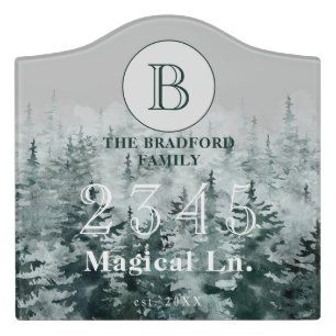 Winter Forest Custom House Number Address Family Door Sign