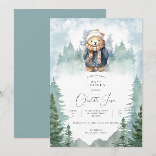 Winter Forest Cute Bear Baby Shower Invitation