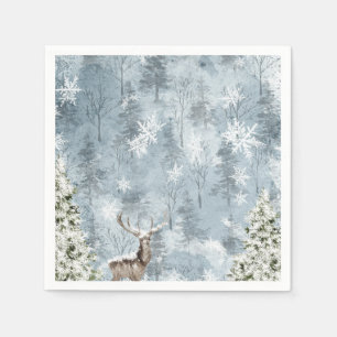Winter Forest Deer and Snowflakes Napkin