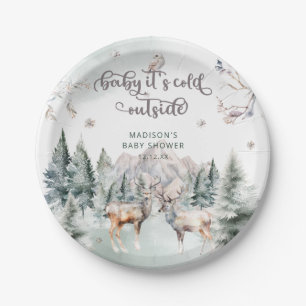 Winter Forest Deer Baby Shower Paper Plat Plate