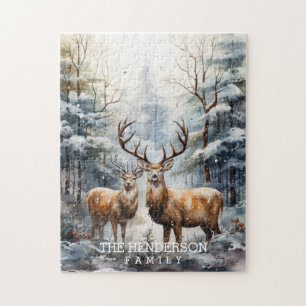 Winter Forest Deer Family Jigsaw Puzzle