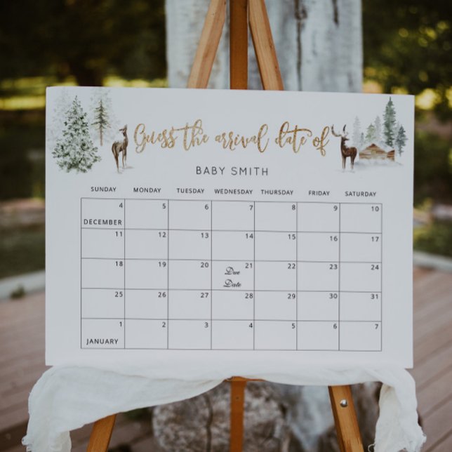 Winter forest deer gold foil guess the due date poster (Creator Uploaded)