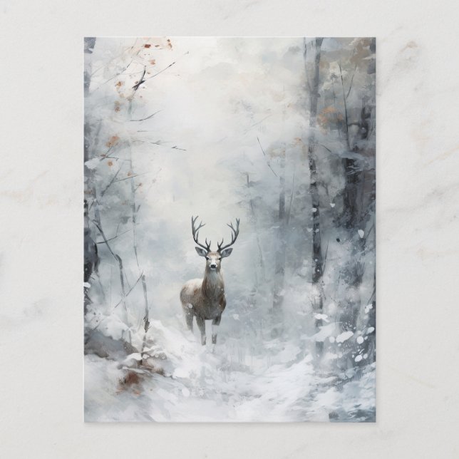 Winter Forest Deer Postcard (Front)