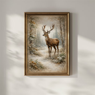 Winter Forest Deer Poster