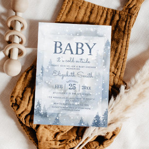 Winter Forest Dusty Blue Baby Shower Invitation