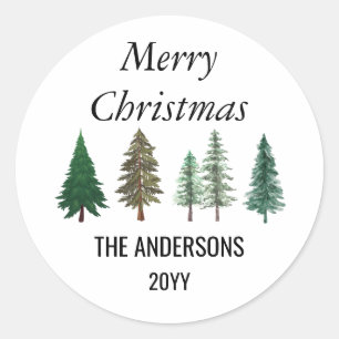 Winter Forest Elegant Pine Trees Christmas  Classic Round Sticker