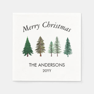 Winter Forest Elegant Pine Trees Christmas Napkin