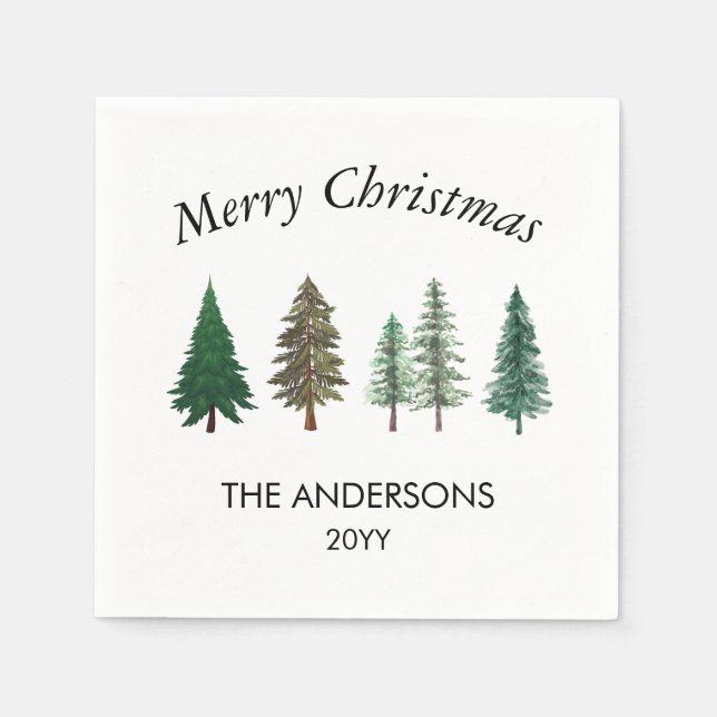 Winter Forest Elegant Pine Trees Christmas  Napkin (Front)