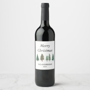 Winter Forest Elegant Pine Trees Christmas  Wine Label