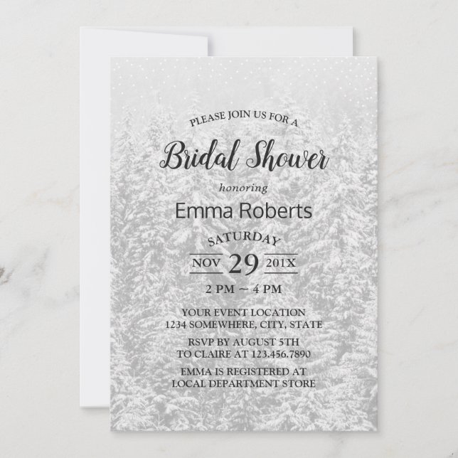 Winter Forest Elegant Snow White Bridal Shower Invitation (Front)