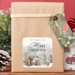 Winter Forest Elegant Watercolor Merry Christmas Square Sticker<br><div class="desc">Floral Deer Elegant Watercolor Merry Christmas Holiday Card</div>