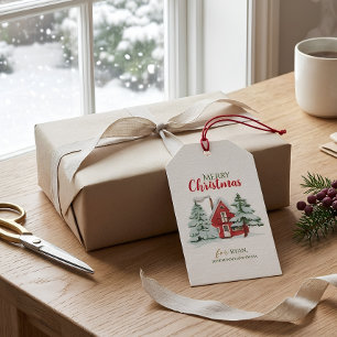 Winter Forest Farmhouse Red Barn Rustic Christmas  Gift Tags