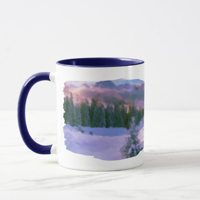 Winter Forest Firs Purple Light Reflected On Snow Mug (Left)