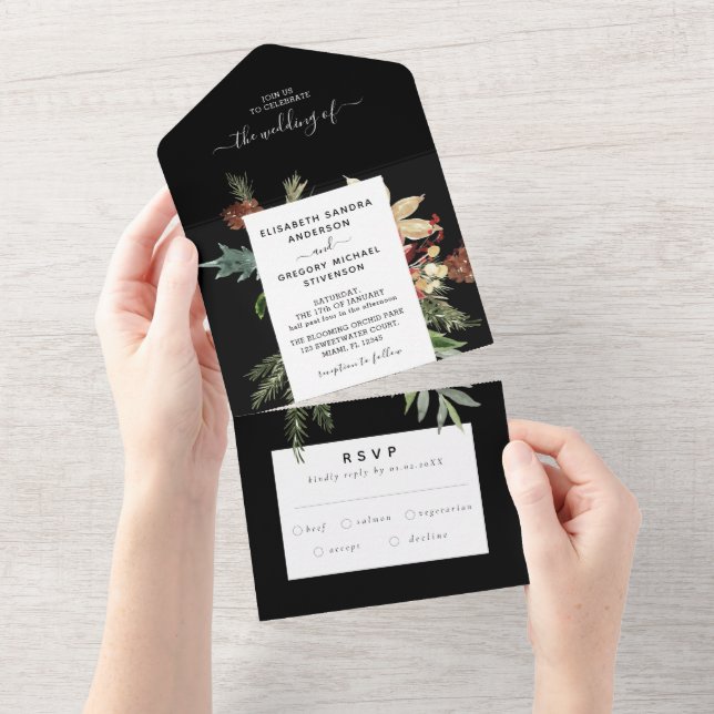Winter Forest Floral Wedding All In One Invitation (Tearaway)