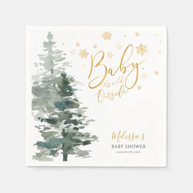 Winter Forest Gold It's Cold Outside Baby Shower Napkin (Front)