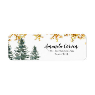 Winter Forest Gold Snowflake Address Label Return Address Label