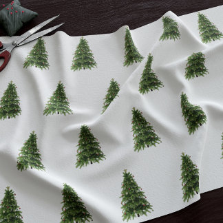 Winter Forest Green Christmas Tree Pattern White Fabric