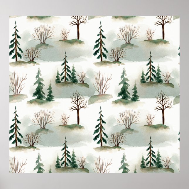 Winter Forest: Hand-Drawn Green Blur Poster (Front)