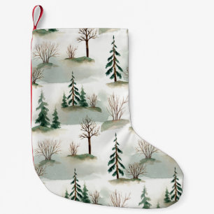 Winter Forest: Hand-Drawn Green Blur Small Christmas Stocking