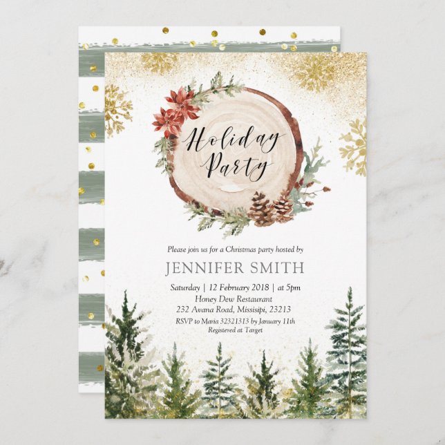 Winter Forest Holiday Christmas Party Invitation (Front/Back)