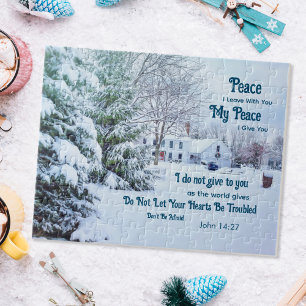 Winter forest house- John 14:27 Bible Verse Jigsaw Puzzle