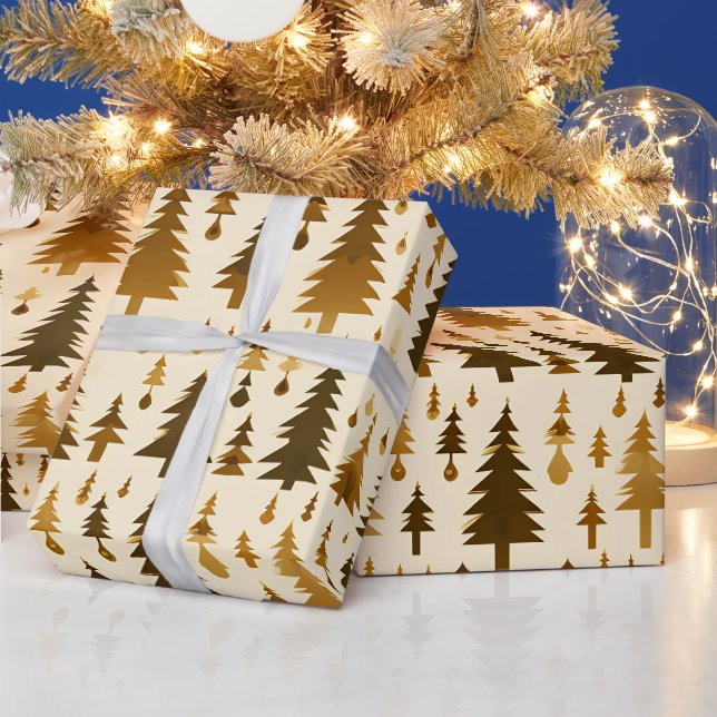 Winter Forest in Gold Wrapping Paper (Holidays)