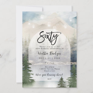 Winter forest lake 60th birthday party invitation
