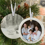 Winter Forest Lake Watercolor Personalised Photo Ceramic Ornament<br><div class="desc">Photo Christmas ornament which you can personalise for Nana and Granddad or anyone else! The design has an elegant watercolor scene on one side of a winter forest lake and a duck. The other side has your photo and your names or other custom text. The photo template displays your photo...</div>