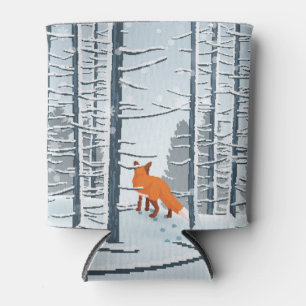 Winter Forest Landscape Fox Theme Can Cooler
