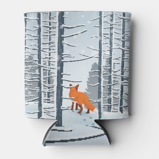 Winter Forest Landscape Fox Theme Can Cooler (Front)