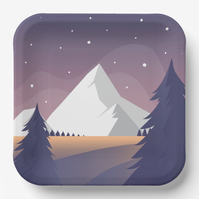 Winter Forest Landscape Paper Plate (Front)