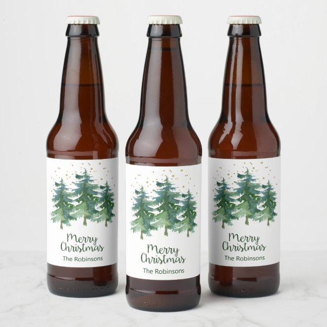 Winter Forest Merry Christmas Beer Bottle Label (Bottles)