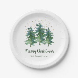 Winter Forest Merry Christmas Company Paper Plate