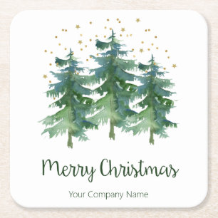 Winter Forest Merry Christmas Company Square Paper Coaster