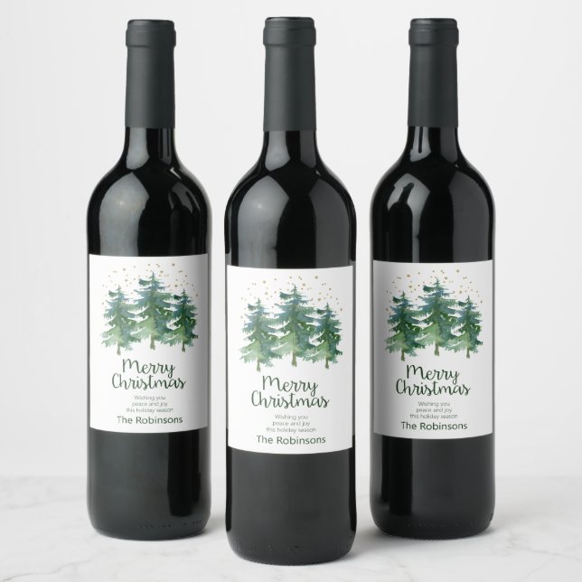 Winter Forest Merry Christmas Wine Label (Bottles)