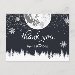 Winter Forest Moon & Snowflakes Wedding Thank You Postcard