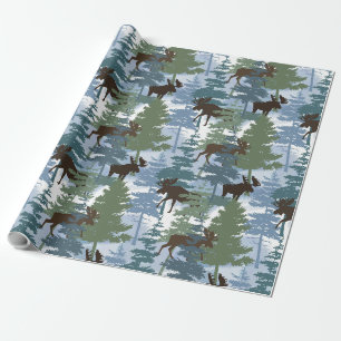 Winter Forest Moose Wrapping Paper