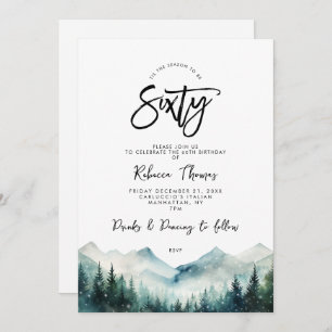 winter forest mountain 60th birthday invitation
