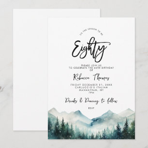 winter forest mountain 80th birthday invitation