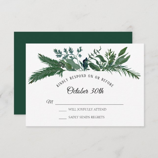 Winter Forest Mountain Foliage Leaf RSVP Wedding Invitation (Front/Back)
