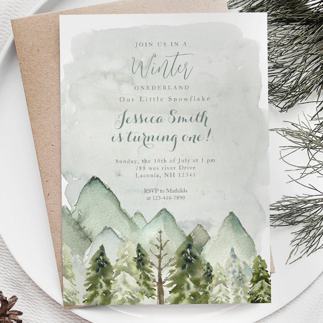Winter Forest Mountain Onederland 1st birthday Invitation (Creator Uploaded)