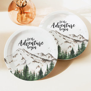 Winter Forest Mountains Adventure Baby Shower Paper Plate