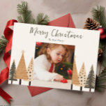 Winter Forest Neutral Portrait Photo Christmas Holiday Card<br><div class="desc">This portrait photo Christmas card features a festive evergreen winter design on a neutral background. Easily customise these cards using the personalisation feature.</div>