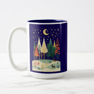 Winter Forest Night Coffee Mug   Moon & Deer
