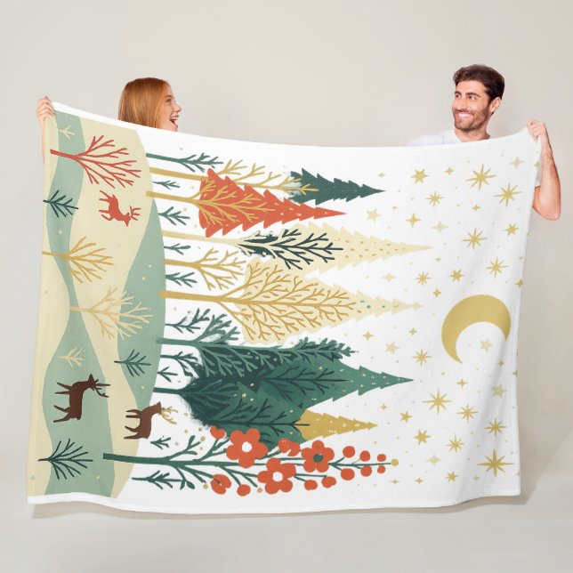 Winter Forest Night Fleece Blanket | Peaceful Moon (In Situ)