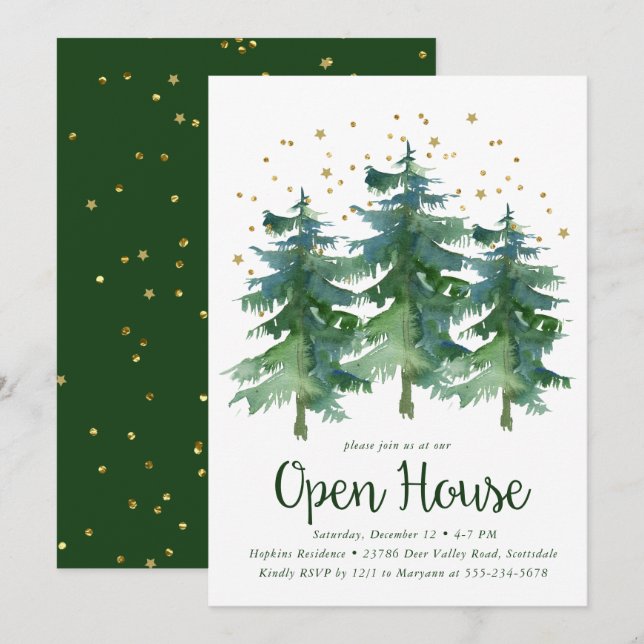 Winter Forest Open House Christmas Party Invitation (Front/Back)